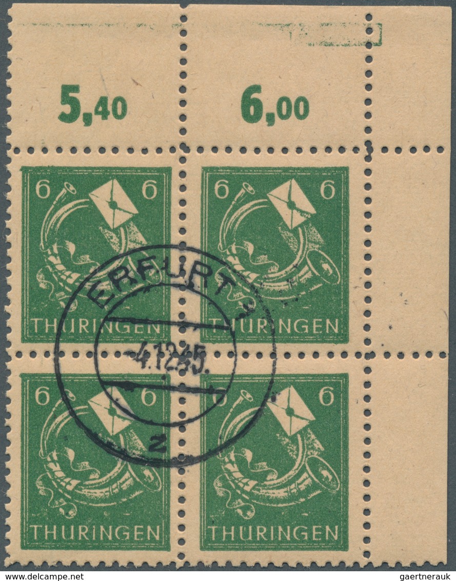 Sowjetische Zone - Thüringen: 1945, 6 (Pf) Posthorn Im Viererblock Aus Der Rechten Oberen Bogenecke - Altri & Non Classificati