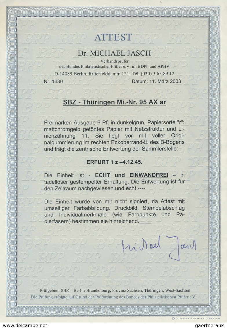 Sowjetische Zone - Thüringen: 1945, 6 (Pf) Posthorn Im Viererblock Aus Der Rechten Oberen Bogenecke - Autres & Non Classés