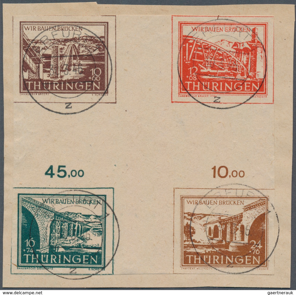 Sowjetische Zone - Thüringen: 1945, Brückenbau, Sog. Großes Herzstück Mit Den Werten 10, 12, 16 Und - Altri & Non Classificati