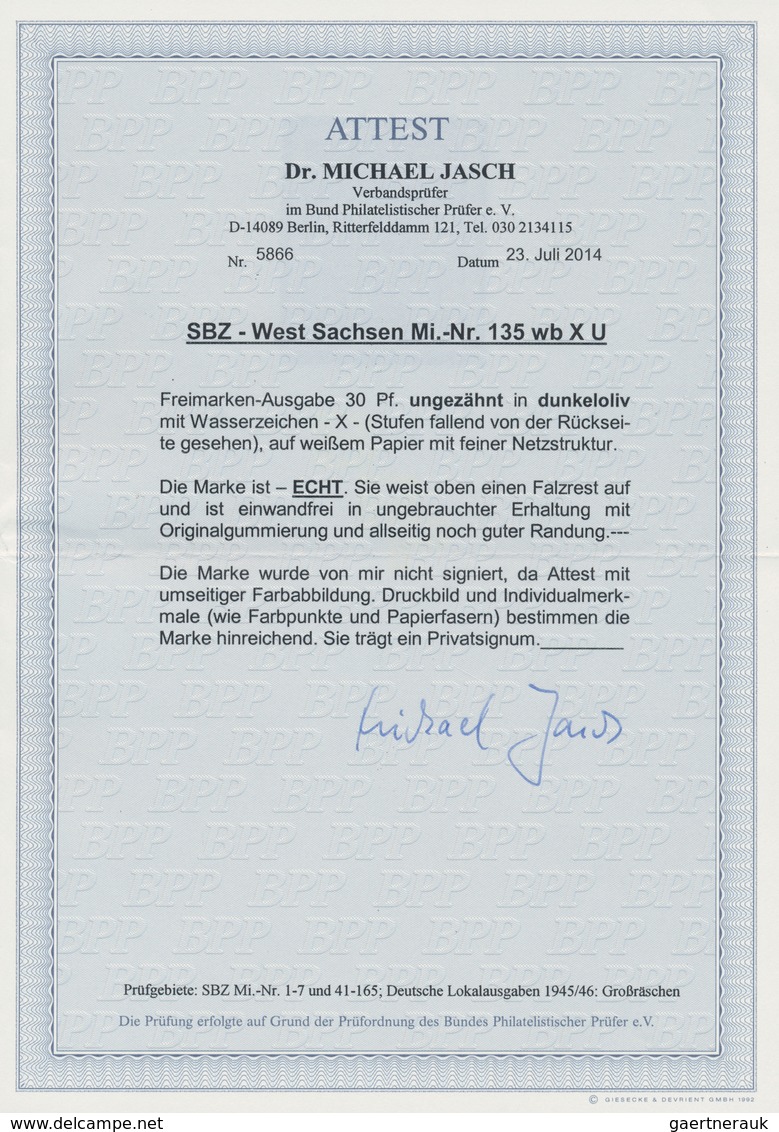 Sowjetische Zone - West-Sachsen: 1945, 30 Pfg. Ziffern Dunkeloliv Ungezähnt Mit Wasserzeichen 1 X, U - Altri & Non Classificati