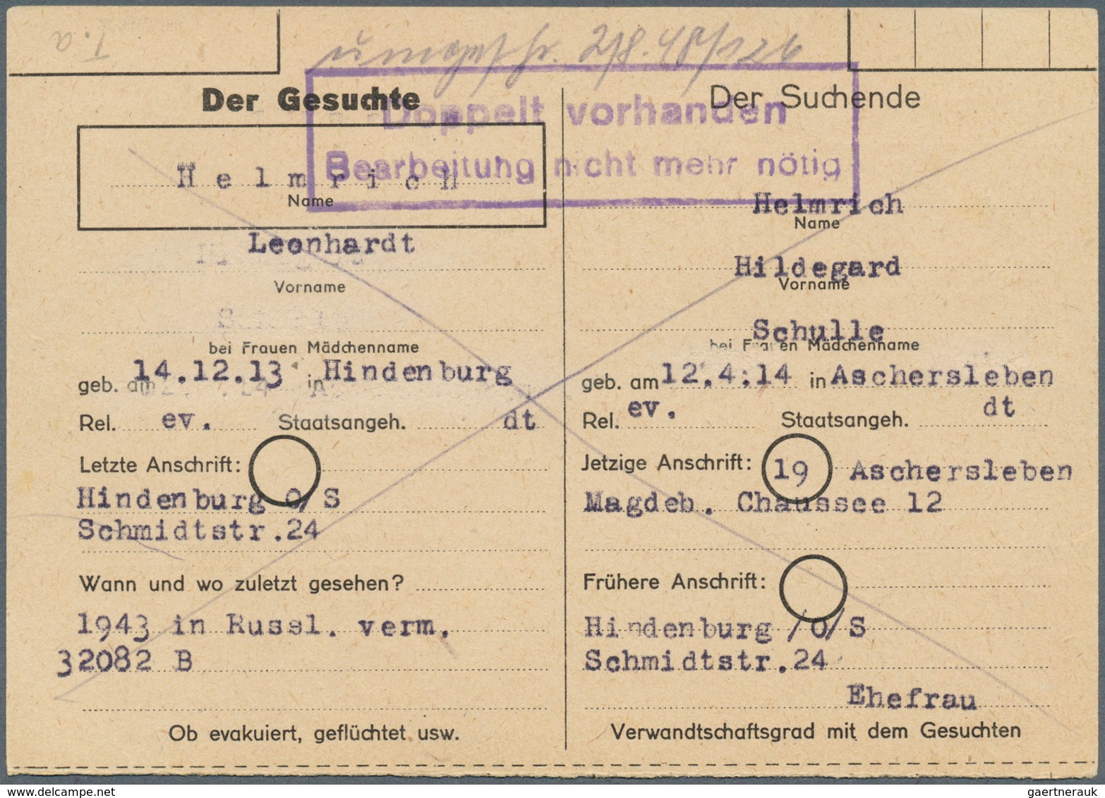 Sowjetische Zone - Bezirkshandstempel - IV - Bez. 20 (Halle): ASCHERSLEBEN: Suchdienstganzsache 2 RM - Altri & Non Classificati