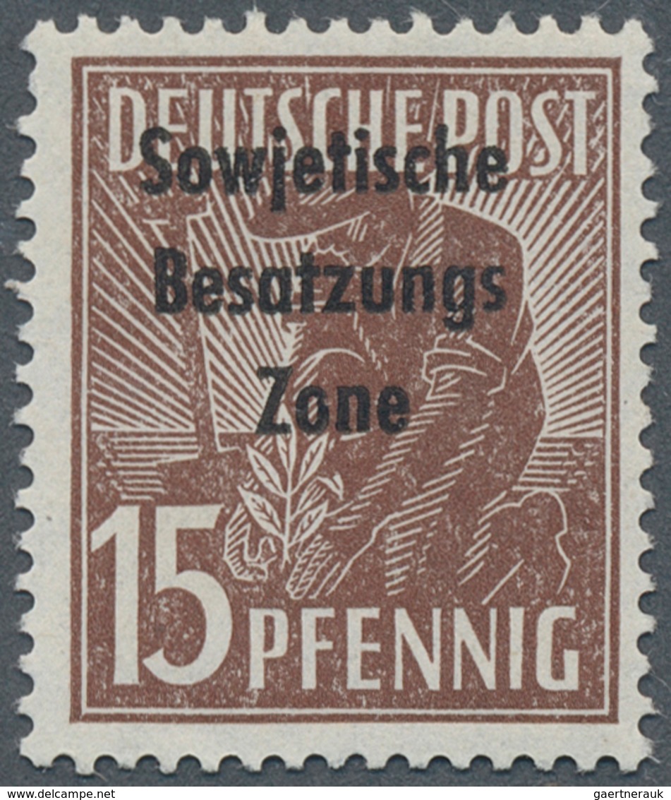 Sowjetische Zone - Allgemeine Ausgaben: 1948, 15 Pfg. Maschinenaufdruck Dunkelbraun, Postfrisch Mit - Altri & Non Classificati