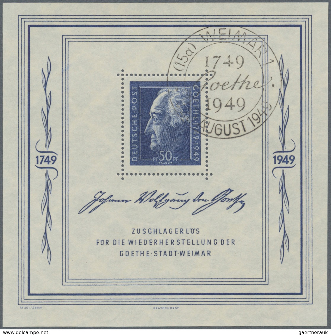 Sowjetische Zone - Allgemeine Ausgaben: 1949, Goethe-Block Mit SST "15 A WEIMAR, 27.8., 1749 Goethe - Other & Unclassified