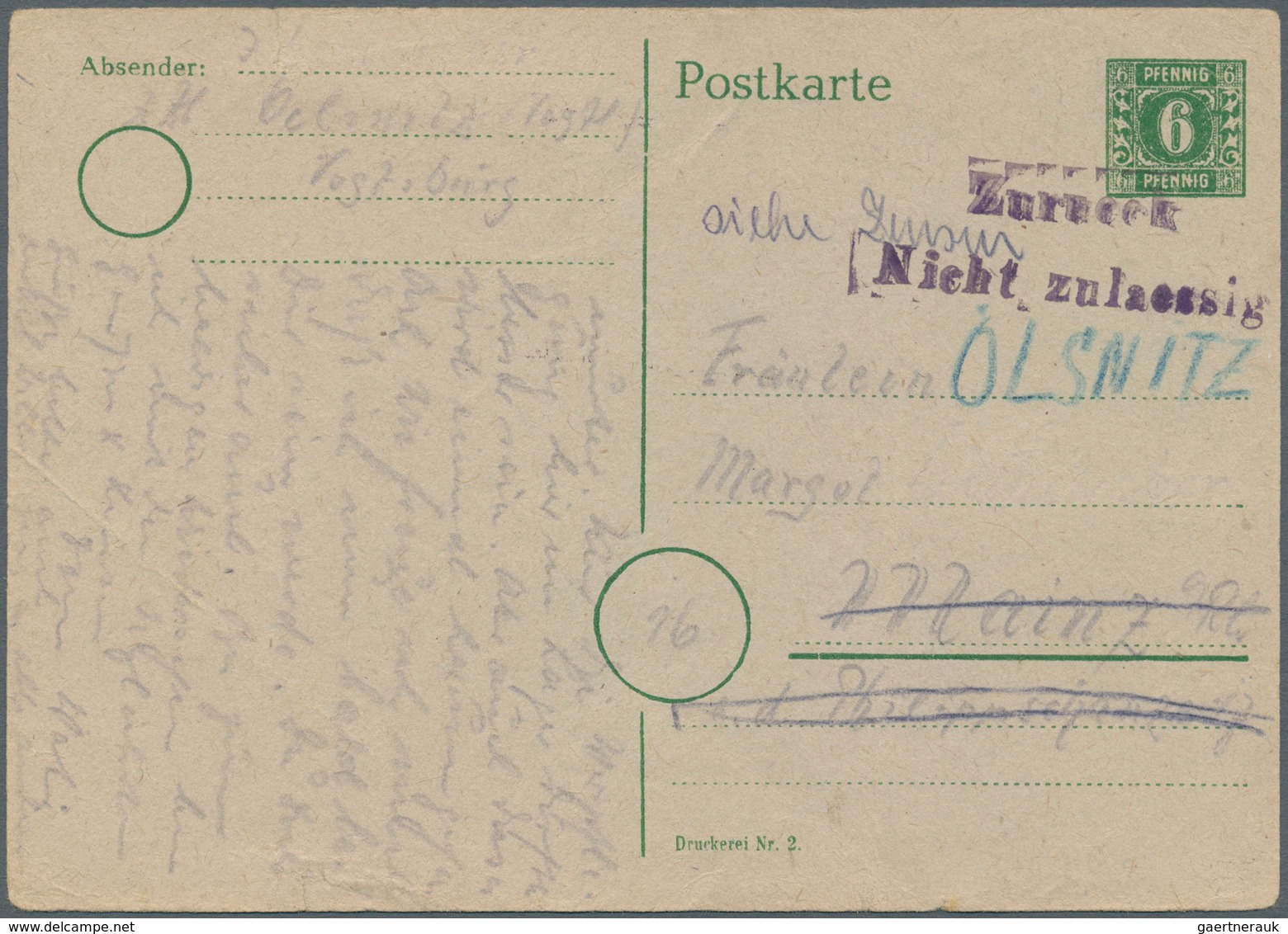 Sowjetische Zone - Ganzsachen: 1945, 6 Pf Grün Ganzsachenkarte Von Meckl.-Vorpommern, Rs. Mit Vollem - Altri & Non Classificati