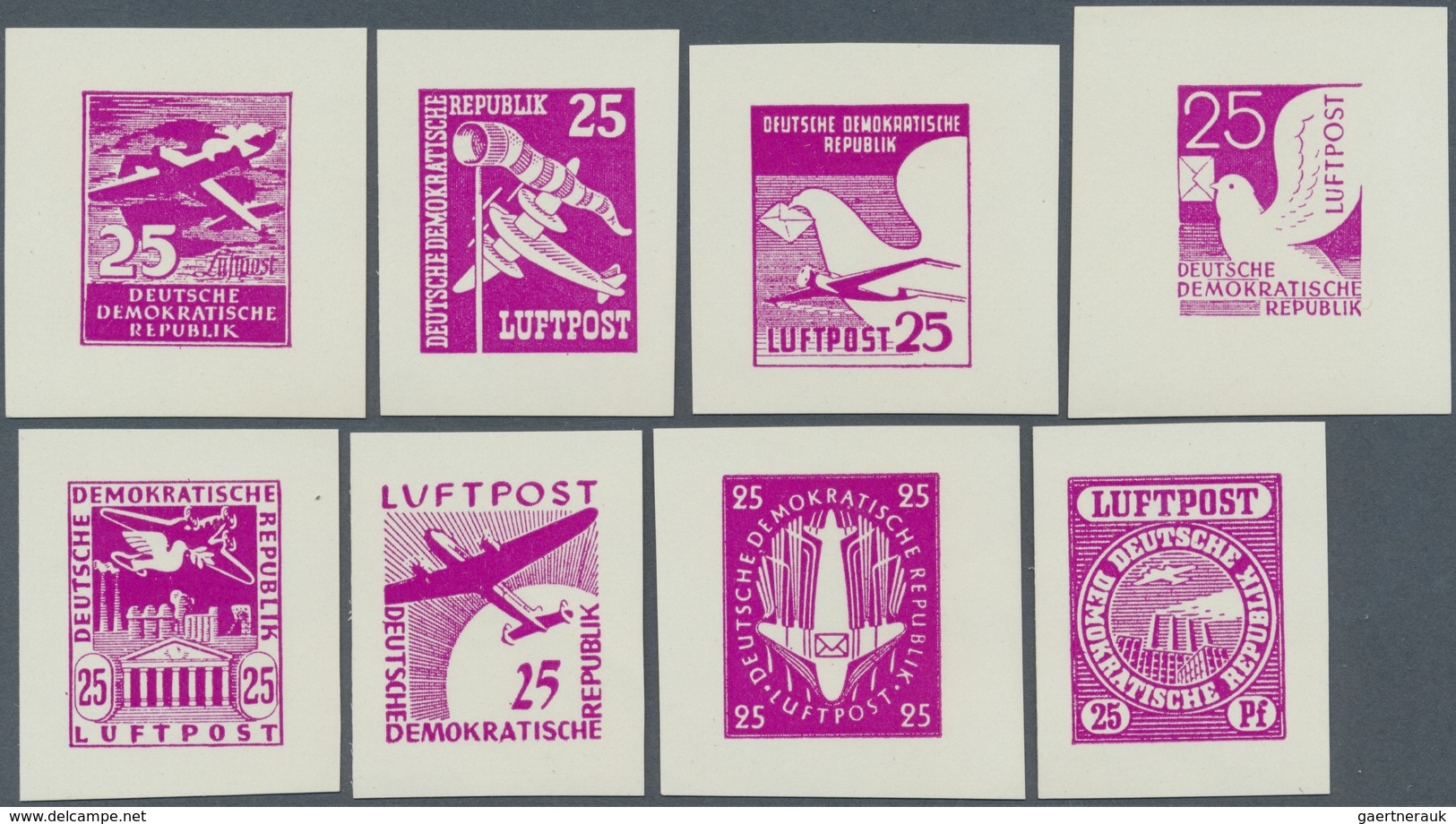 DDR: 1952. Set Von 12 Versch. ESSAYS In Lila-violett Für Nicht-verausgabte Luftpost-Markenserie. Pos - Collections