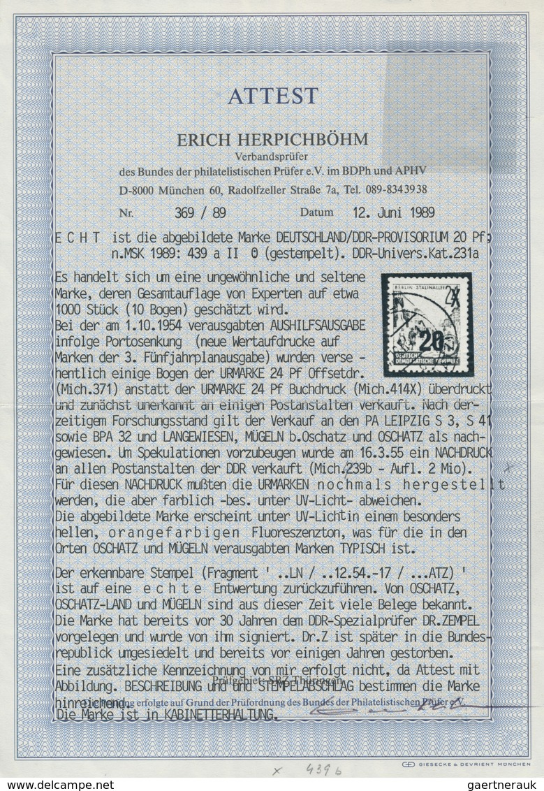 DDR: 1954, Freimarke 24 (Pf) Fünfjahresplan Mit Aufdruck Des Neuen Wertes Auf Urmarke Mi.-Nr. 371 Al - Collections