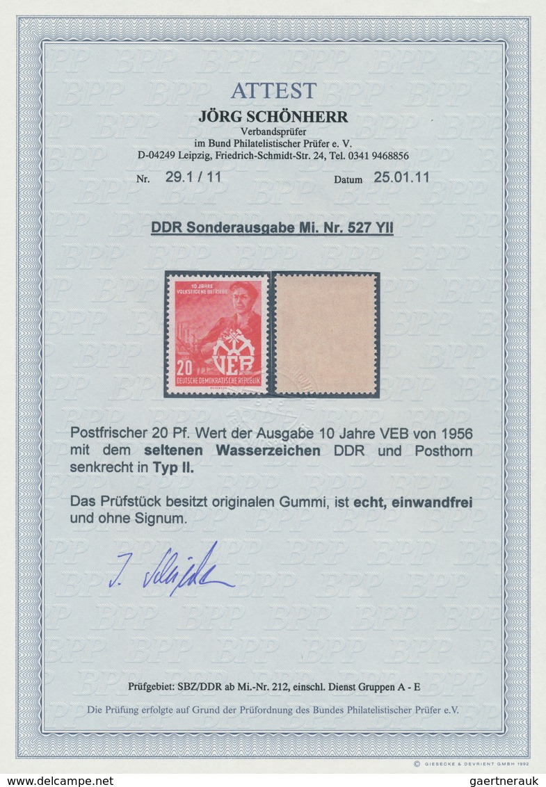 DDR: 1956, 20 Pfg. VEB Mit Wasserzeichen Y II, Postfrisch, Unsigniert. Fotoattest Schönherr BPP "ein - Collezioni
