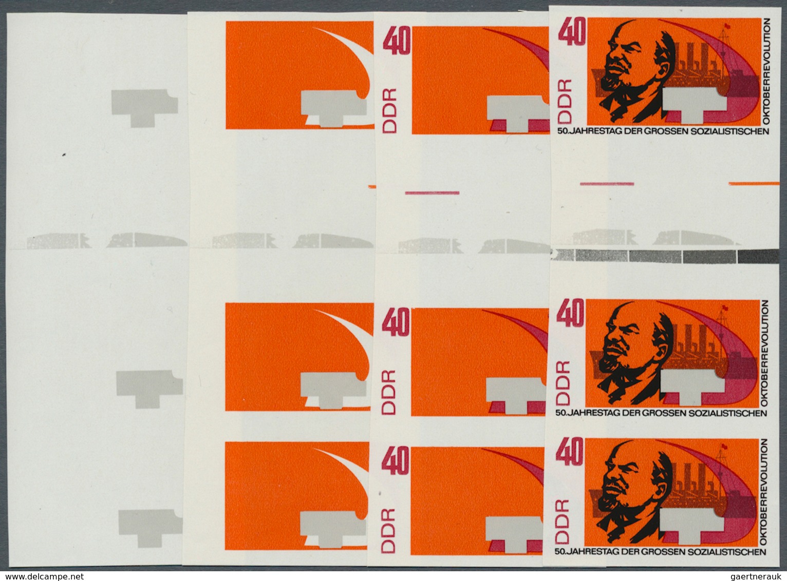 DDR: 1967, 50 Jahre Oktoberrevolution In Rußland 40 Pf. 'Lenin Und Kreuzer Aurora' In 4 Verschiedene - Collections