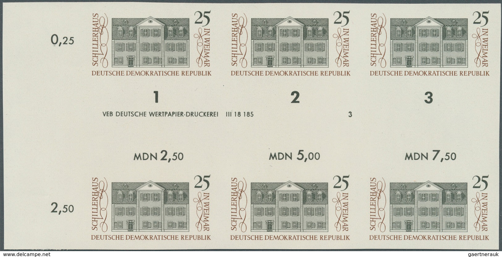 DDR: 1967, Stätten Des Klassischen Deutschen Humanismus 25 Pf. 'Schillerhaus In Weimar' In 3  Versch - Collections