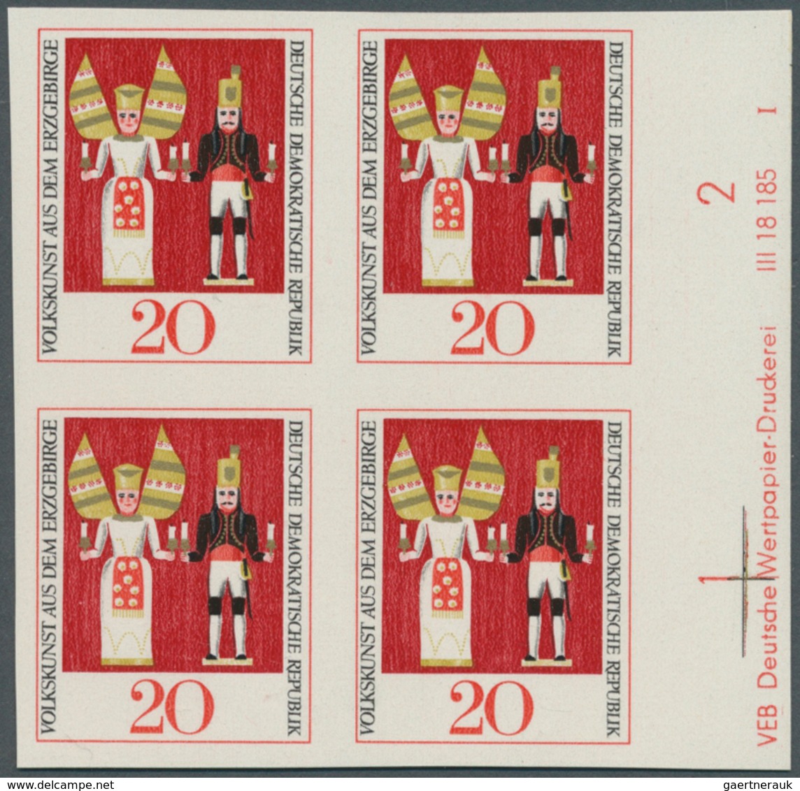 DDR: 1967, Volkskunst Aus Dem Erzgebirge 20 Pf. 'Lichterengel Und Bergmann' In 5 Verschiedenen Ungez - Collections