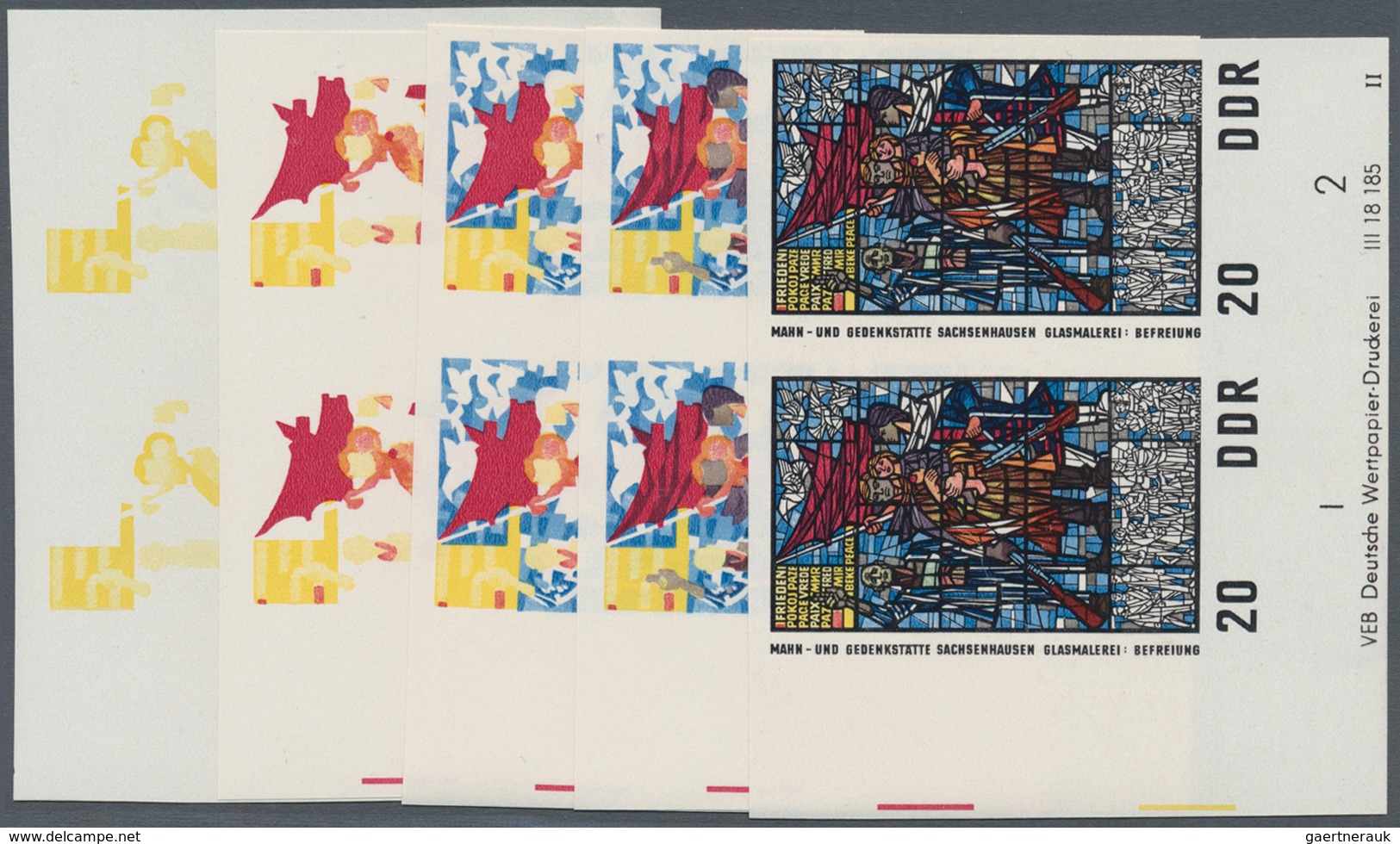 DDR: 1968, Nationale Mahn- Und Gedenkstätte Sachsenhausen 20 Pf. Glasfenster 'Befreiung' In 5 Versch - Collections