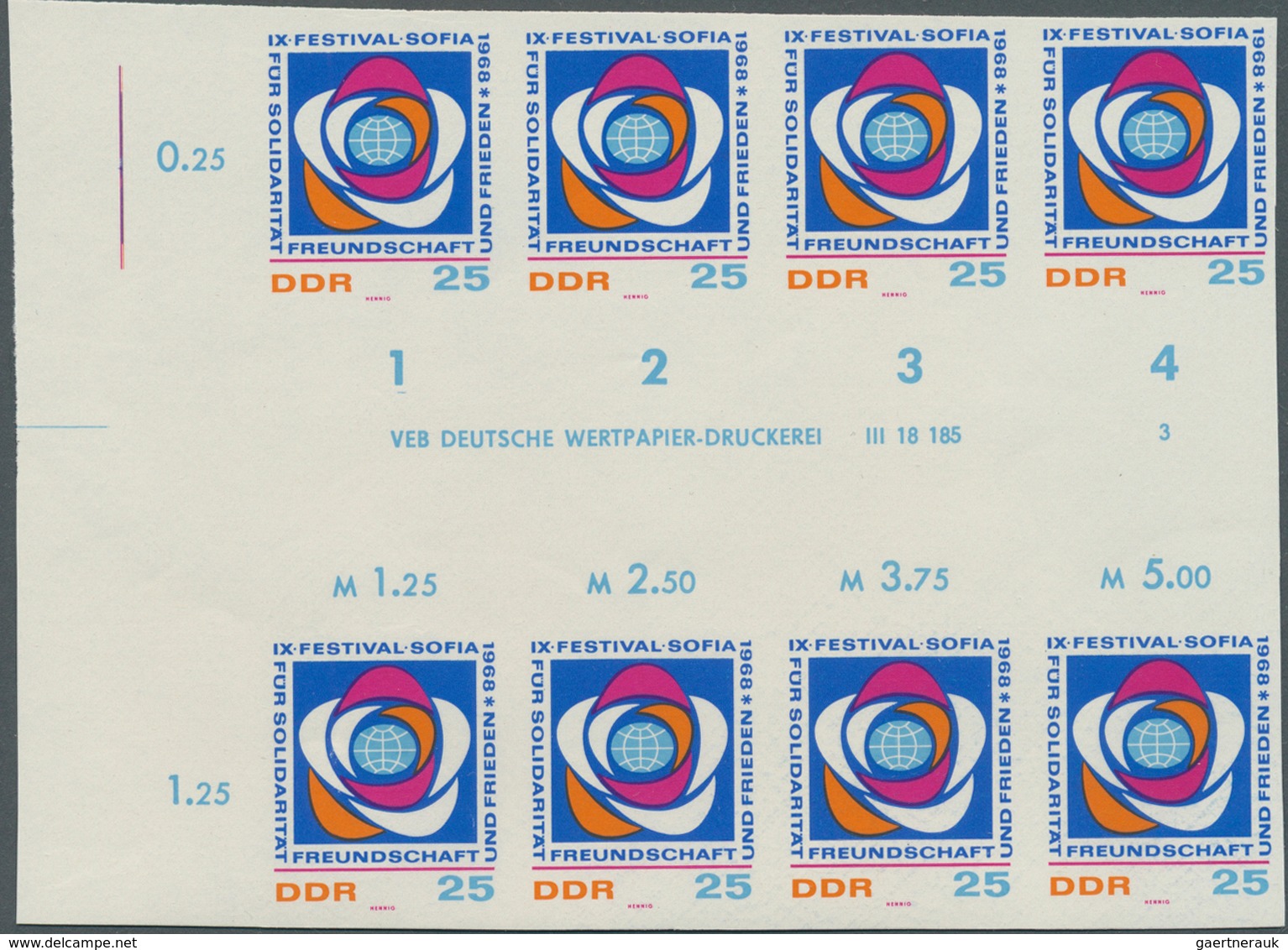 DDR: 1968, Weltfestspiele der Jugend und Studenten in Sofia 25 Pf. 'Emblem der Weltfestspiele' in 6