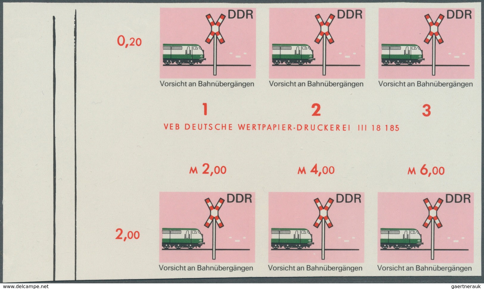 DDR: 1969, Sicherheit im Straßenverkehr 20 Pf. 'Vorsicht an Bahnübergängen' in 7 verschiedenen ungez