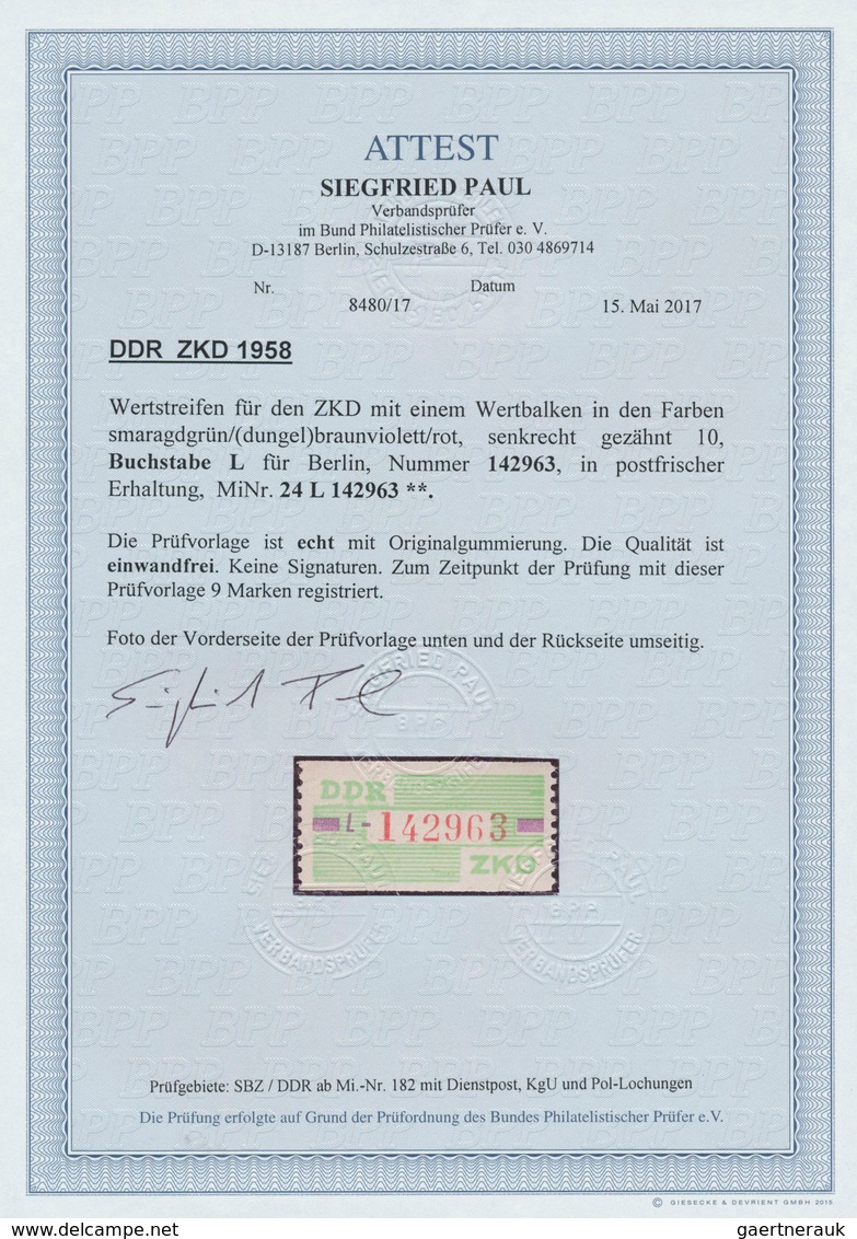 DDR - Dienstmarken B (Verwaltungspost A / Zentraler Kurierdienst): 1959, Wertstreifen Für Den ZKD, 1 - Other & Unclassified