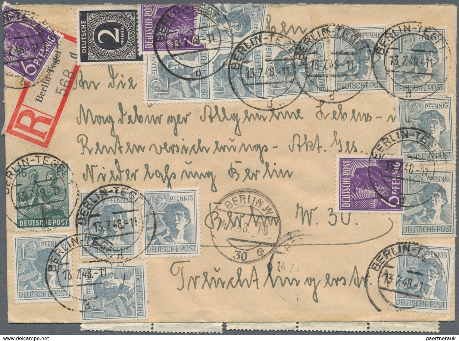 Berlin: 1948 (13.7.), Alliierte Besetzung Beidseitige Bunte Zehnfachfrankatur (dabei U.a. Zwei Farbe - Used Stamps