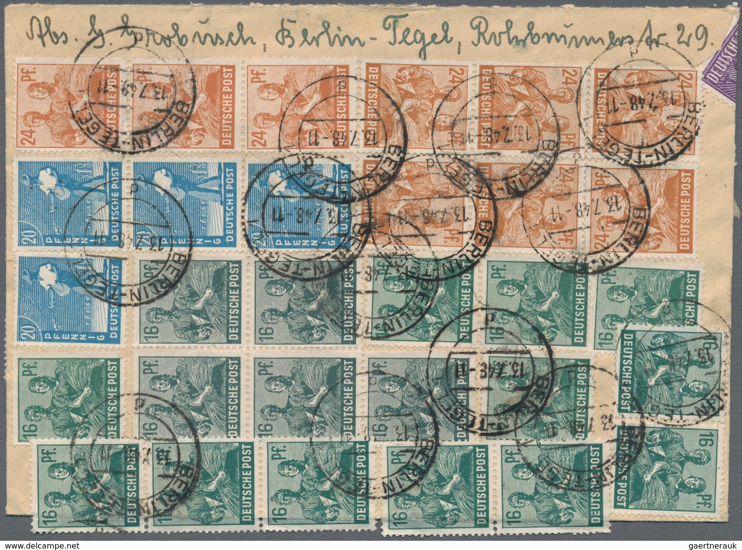 Berlin: 1948 (13.7.), Alliierte Besetzung Beidseitige Bunte Zehnfachfrankatur (dabei U.a. Zwei Farbe - Used Stamps