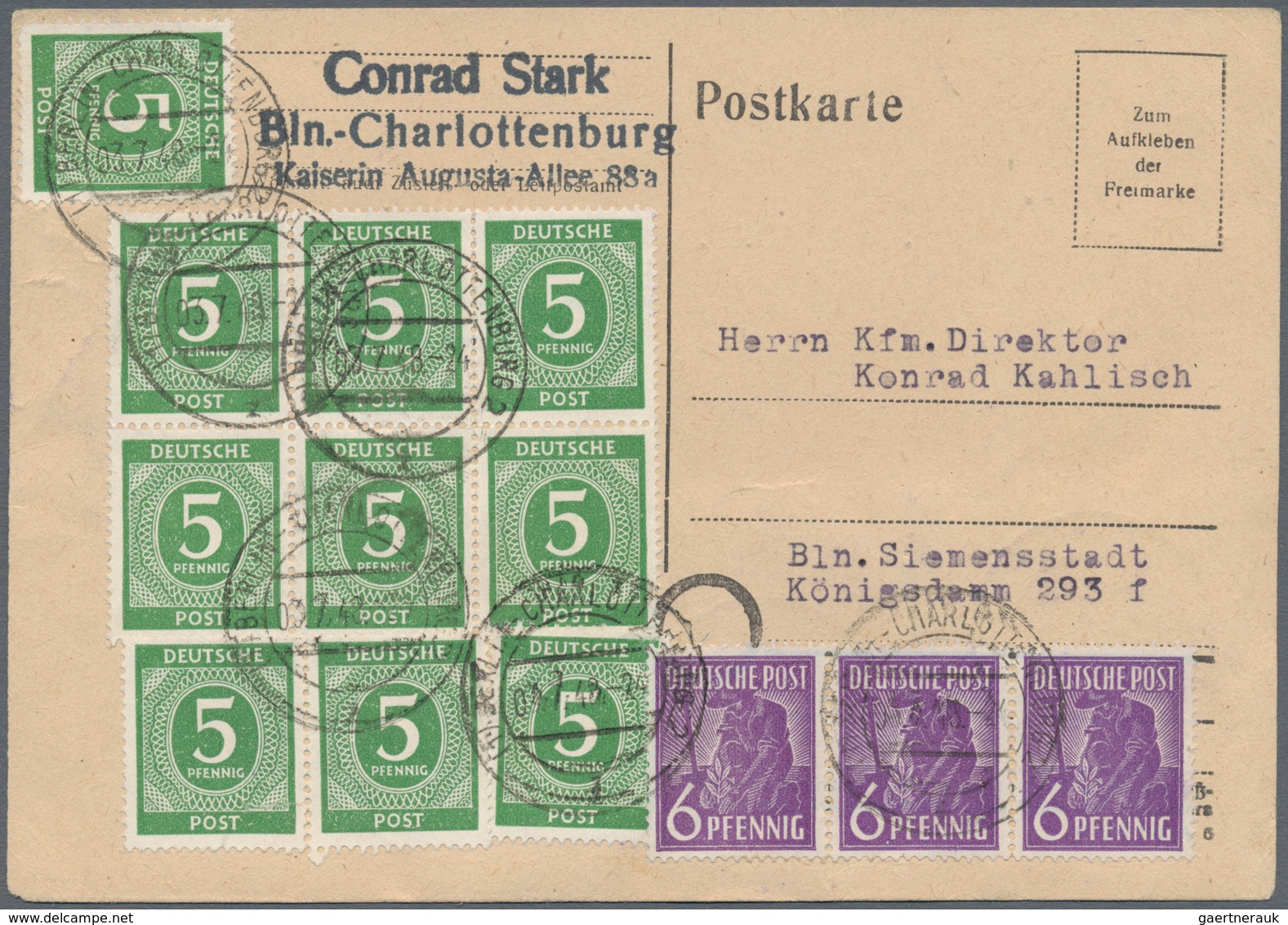 Berlin: 1948, Alliierte Besetzung Zehnfachfrankaturen Auf Zwei Briefen Und Einer Postkarte Alle Von - Used Stamps