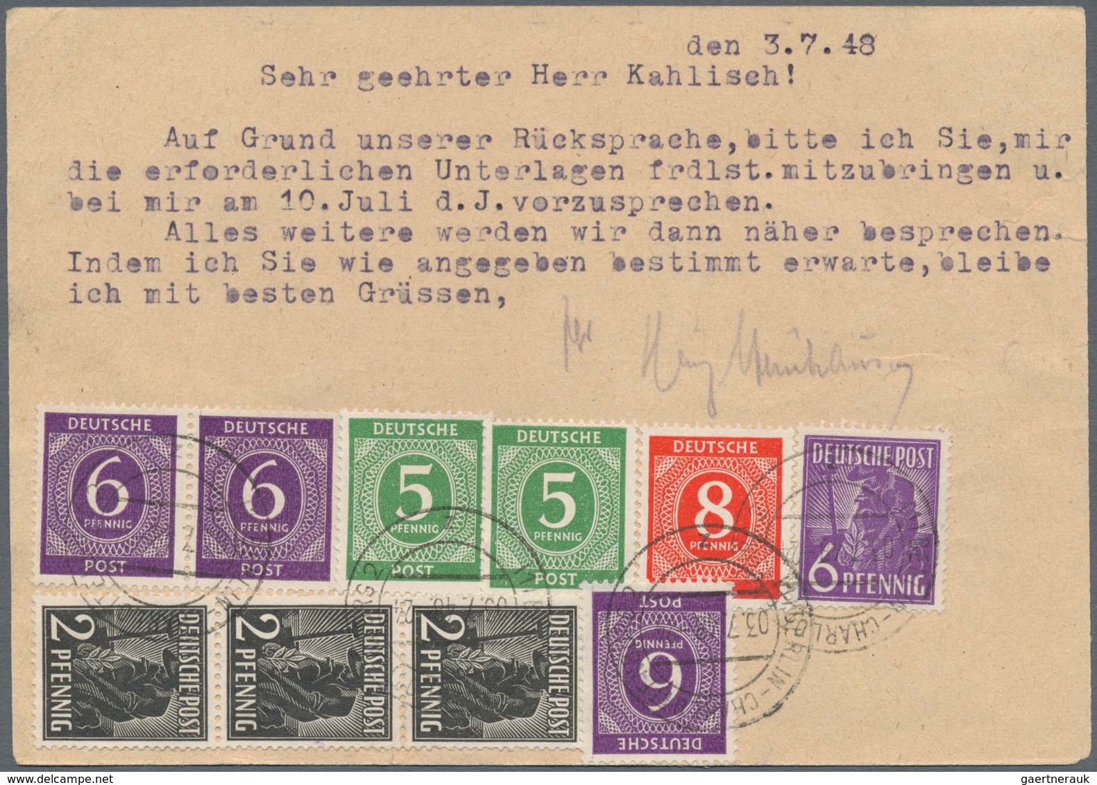 Berlin: 1948, Alliierte Besetzung Zehnfachfrankaturen Auf Zwei Briefen Und Einer Postkarte Alle Von - Used Stamps