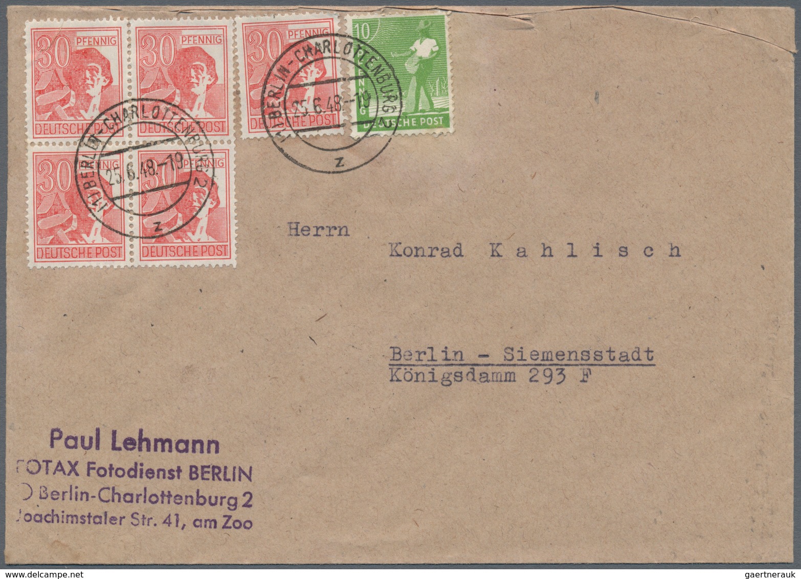 Berlin: 1948, Alliierte Besetzung Zehnfachfrankaturen Auf Zwei Briefen Und Einer Postkarte Alle Von - Usati