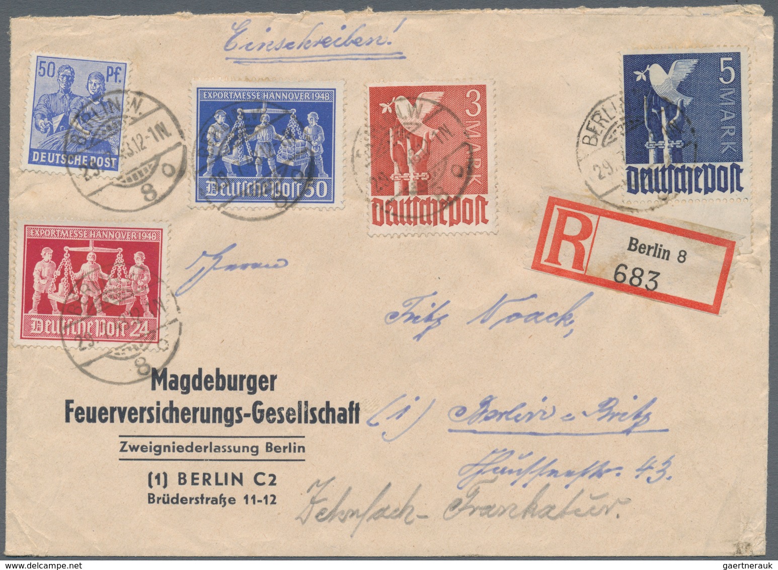 Berlin: 1948 (29.7.), Alliierte Besetzung Friedenstaube 3 M. Braunrot Und 5 M. Dunkelblau Sowie Drei - Used Stamps