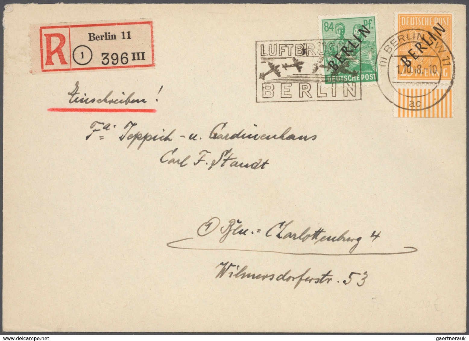 Berlin: 1948, kpl. Satz Schwarzaufdrucke auf insges. 9 Briefen, dabei Markwerte je einzel auf großf.