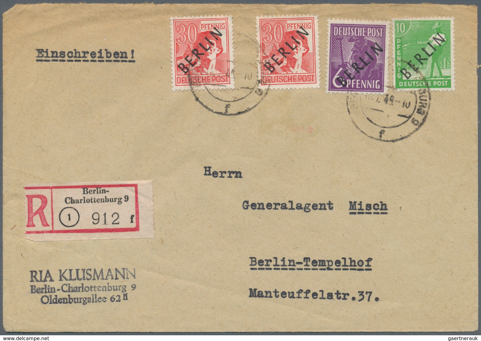 Berlin: 1948/1949, Schwarzaufdruck Zwei R-Briefe Mit Unterschiedl. 76 Pf.-Frankaturen Von Berlin-Cha - Used Stamps