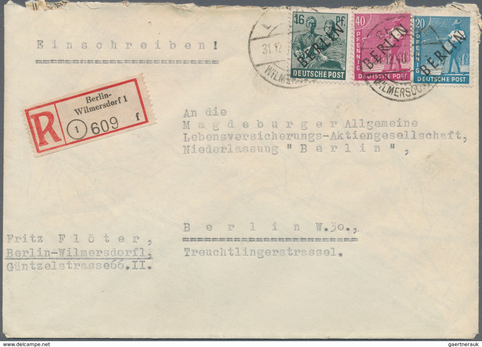 Berlin: 1948/1949, Schwarzaufdruck Zwei R-Briefe Mit Unterschiedl. 76 Pf.-Frankaturen Von Berlin-Cha - Used Stamps