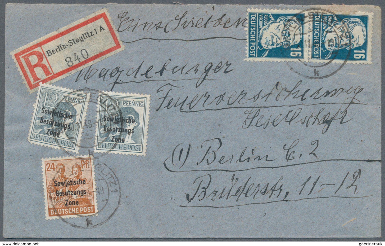 Berlin: 1948 (10.10.), Schwarzaufdruck 6 Pf. In Mischfrankatur Mit SBZ 10 Pf. Von Berlin SW.30 Nach - Usados