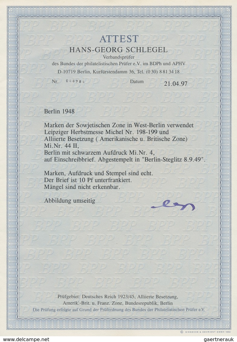 Berlin: 1948, 10 Pfg. Schwarzaufdruck In Mischfrankatur Mit SBZ 50 Pfg. Und 16 Pfg. Leipziger Messe - Usados