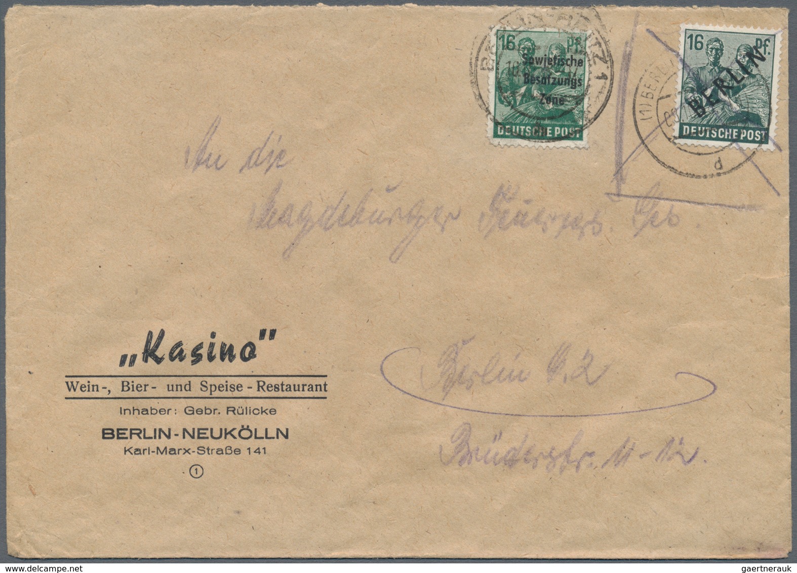 Berlin: 1948 (9.10.), Schwarzaufdruck 16 Pf. Umrandet Und Durchgestrichen Mit Nebengesetzter SBZ 16 - Usati