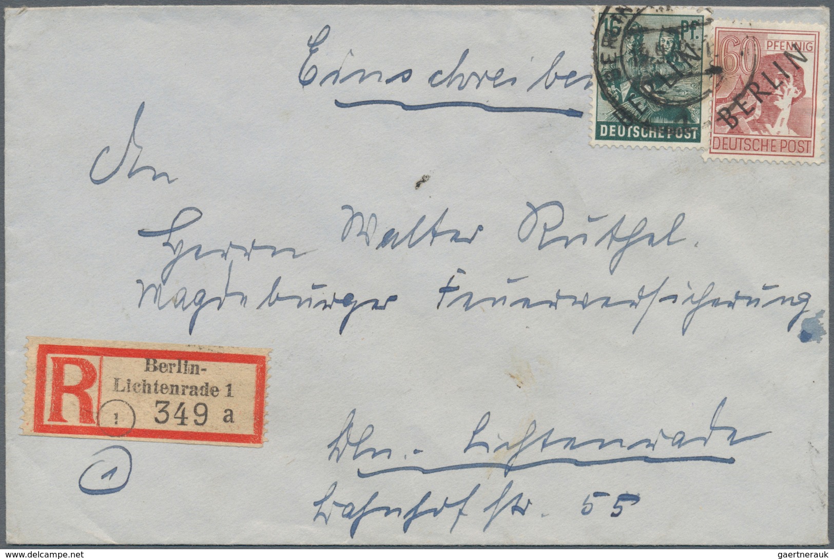 Berlin: 1948, Schwarzaufdruck 16 Pf. Und 60 Pf. Jeweils Auf Fünf R-Briefen Als Portogerechte 76 Pf.- - Used Stamps