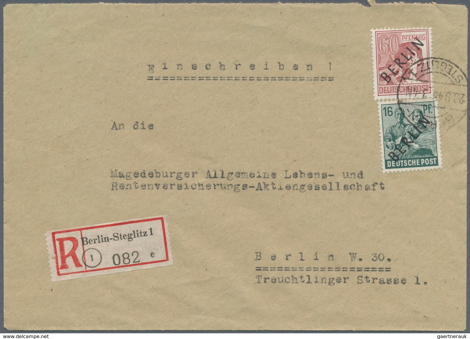 Berlin: 1948, Schwarzaufdruck 16 Pf. Und 60 Pf. Jeweils Auf Fünf R-Briefen Als Portogerechte 76 Pf.- - Used Stamps