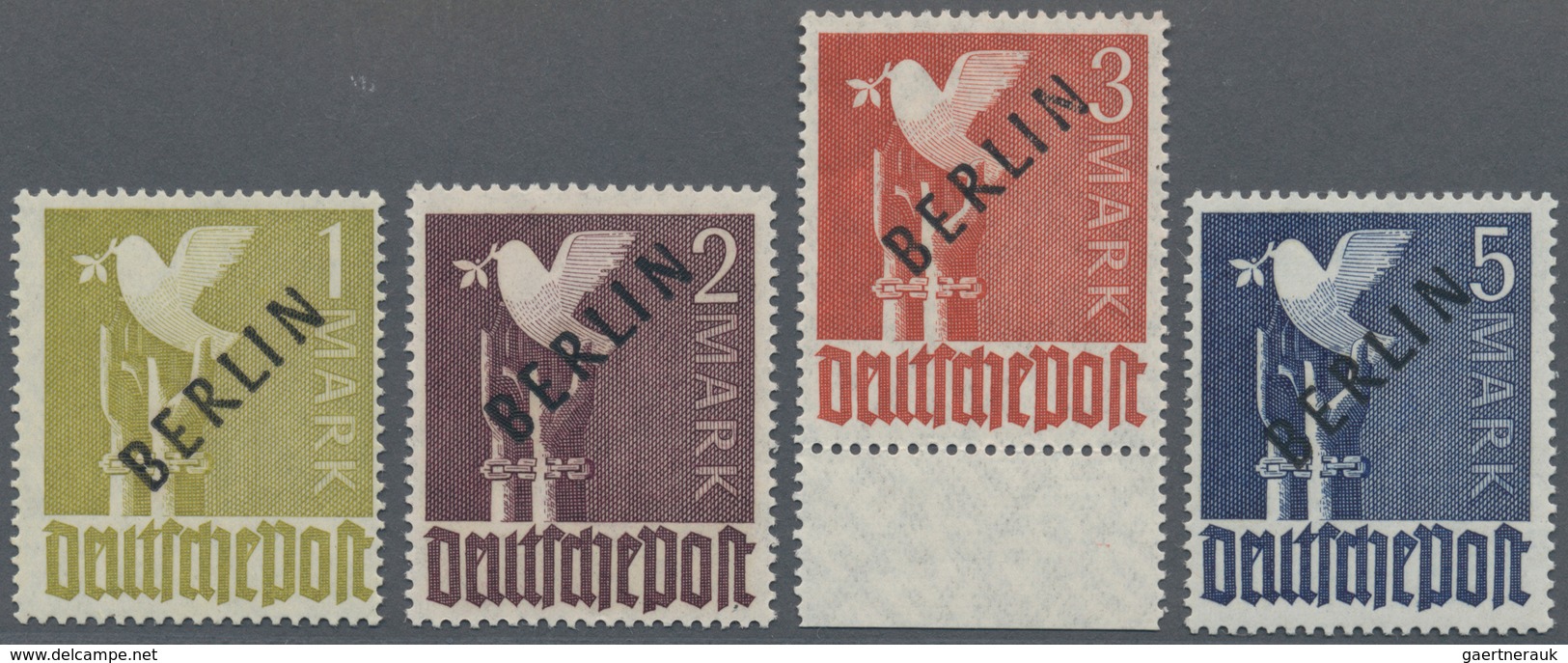 Berlin: 1948, 1 M. Bis 5 M. Schwarzaufdruck Je Mit Aufdruckfehler "rechter Aufstrich Des N Oben Verd - Used Stamps