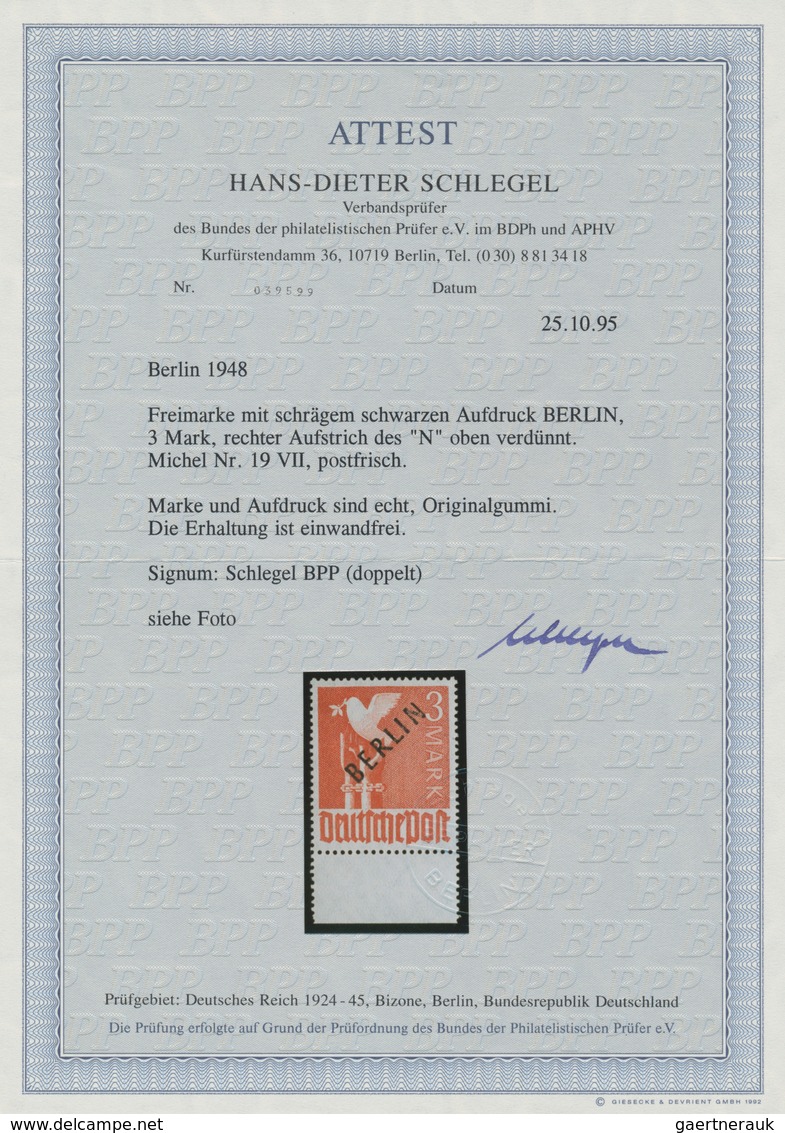 Berlin: 1948, 1 M. Bis 5 M. Schwarzaufdruck Je Mit Aufdruckfehler "rechter Aufstrich Des N Oben Verd - Used Stamps