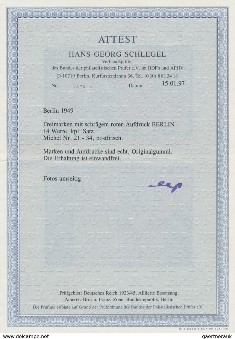 Berlin: 1949, Rotaufdruck BERLIN, Kpl. Satz In Postfrischer Besterhaltung Ohne Signaturen(!) Mit Fot - Usati