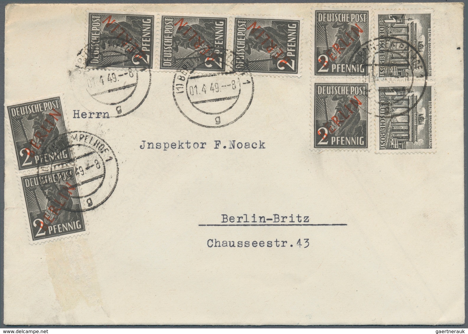 Berlin: 1949 (1.4.), Rotaufdruck 2 Pf. (7 Werte In 2 Paaren + 1 Dreierstreifen) In Mischfrankatur Mi - Usati
