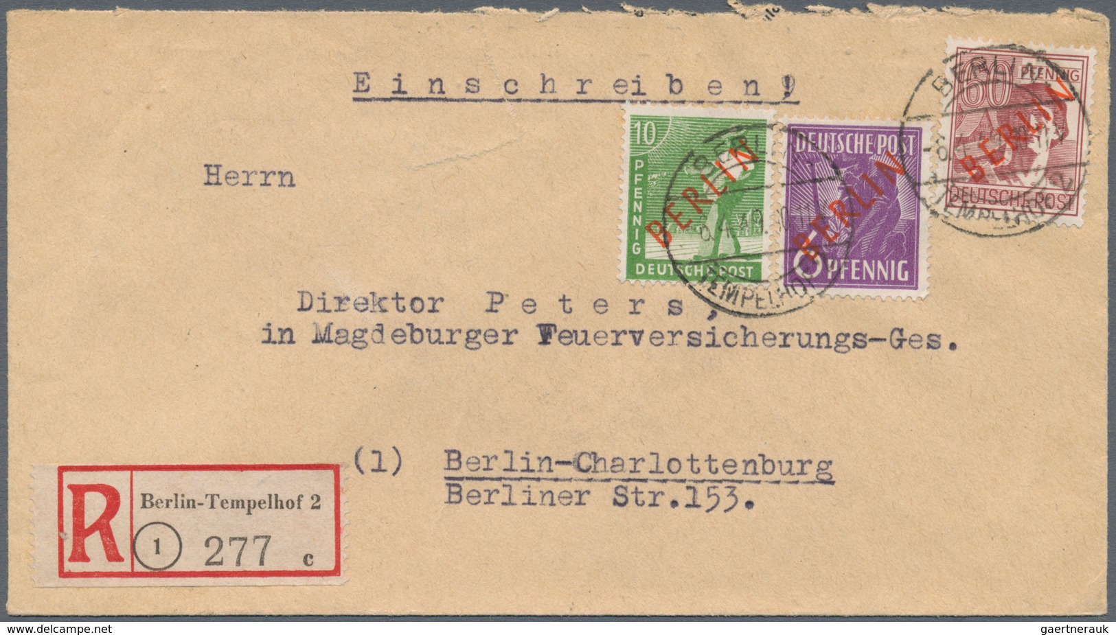 Berlin: 1949, Drei R-Briefe Jeweils Mit 76 Pf.-Rotaufdruck-Frankaturen (60 Pf., 10 Pf. + 6 Pf.) Von - Usati