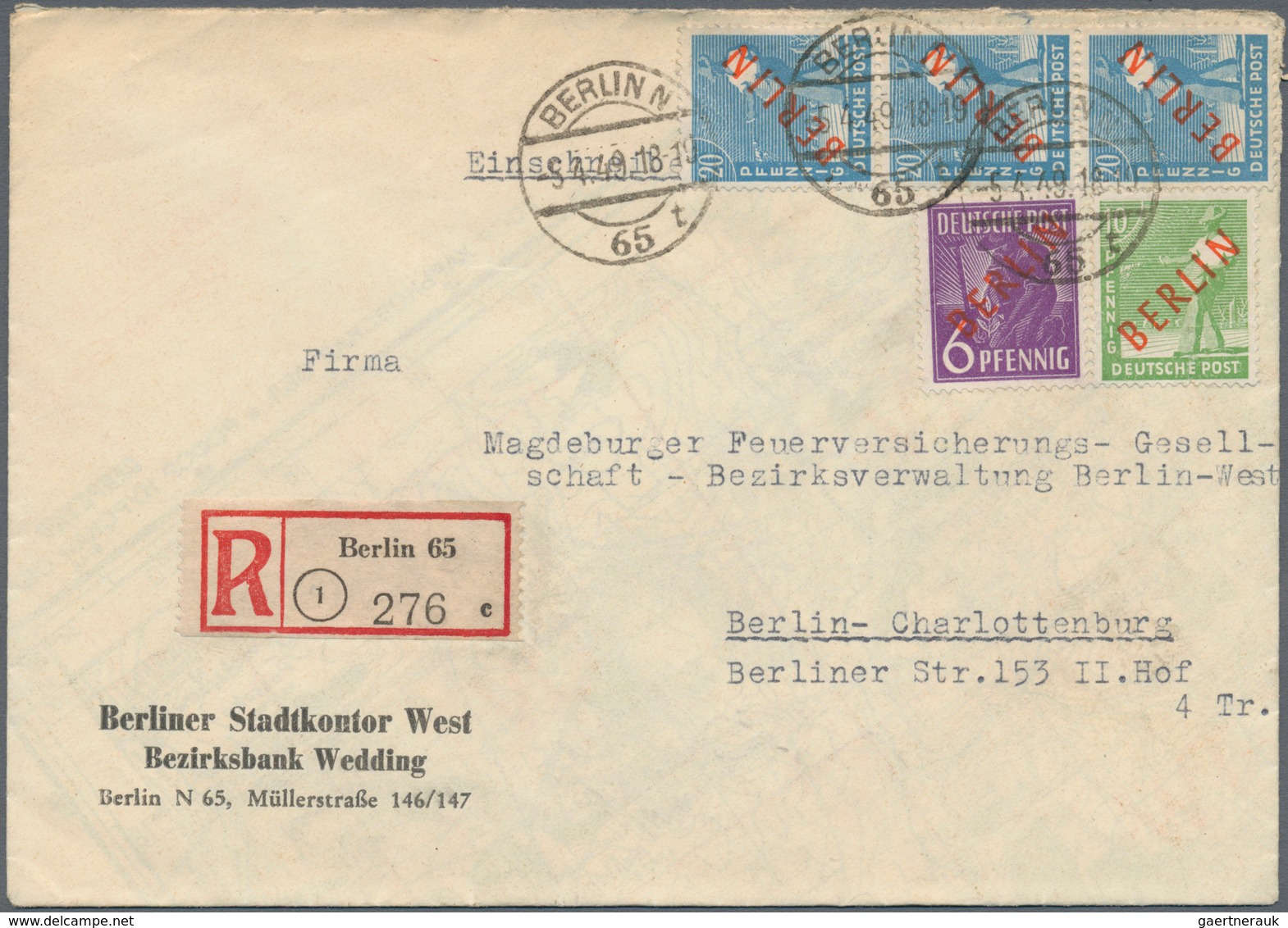 Berlin: 1949, Rotaufdruck 10 Pf., 6 Pf. Sowie 3 X 20 Pf. (Dreierstreifen Oder Rs. 'Dreierblock') Jew - Usati