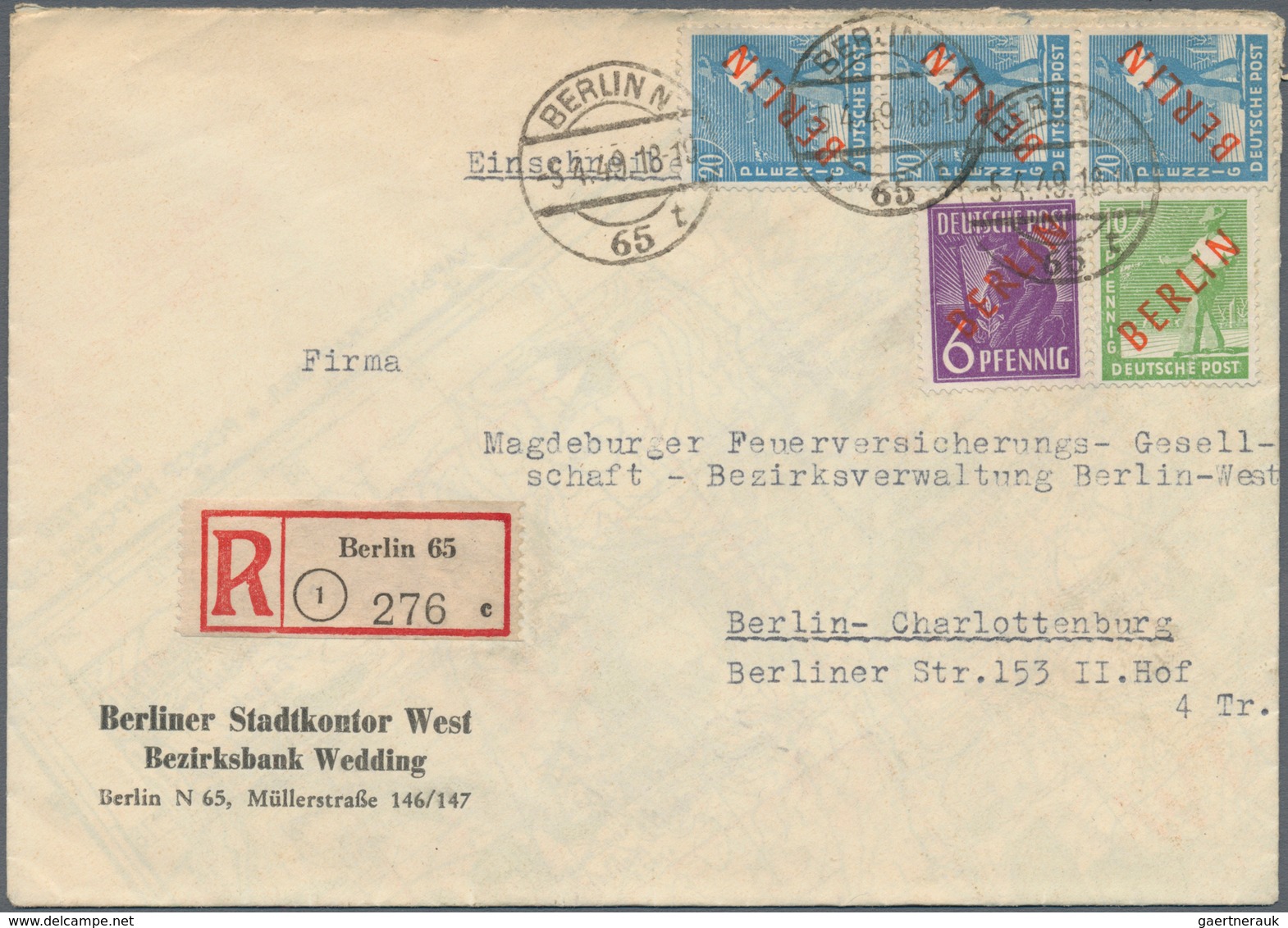 Berlin: 1949, Rotaufdruck 10 Pf., 6 Pf. Sowie 3 X 20 Pf. (Dreierstreifen Oder Rs. 'Dreierblock') Jew - Used Stamps