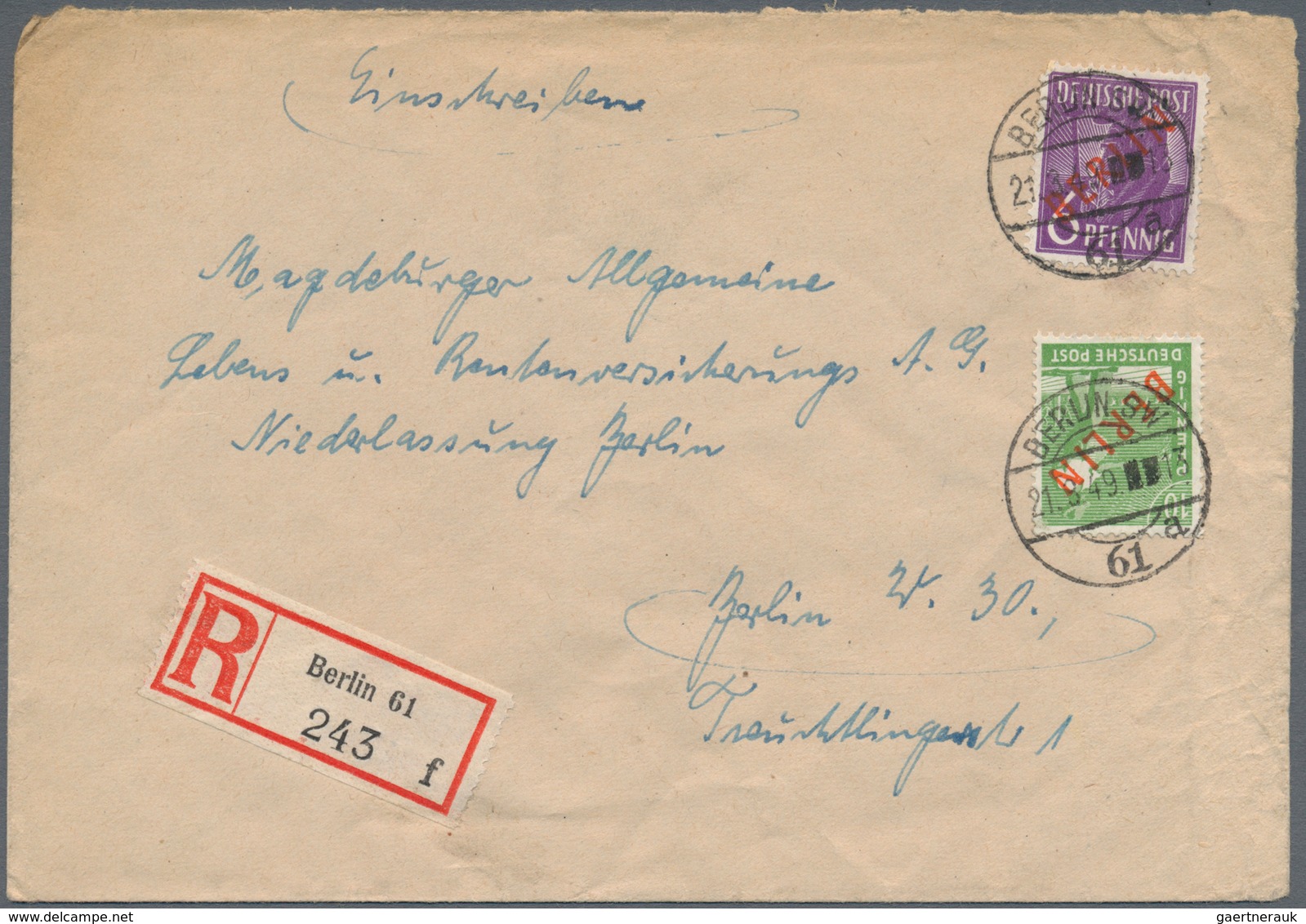Berlin: 1949, Rotaufdruck 10 Pf., 6 Pf. Sowie 3 X 20 Pf. (Dreierstreifen Oder Rs. 'Dreierblock') Jew - Usati