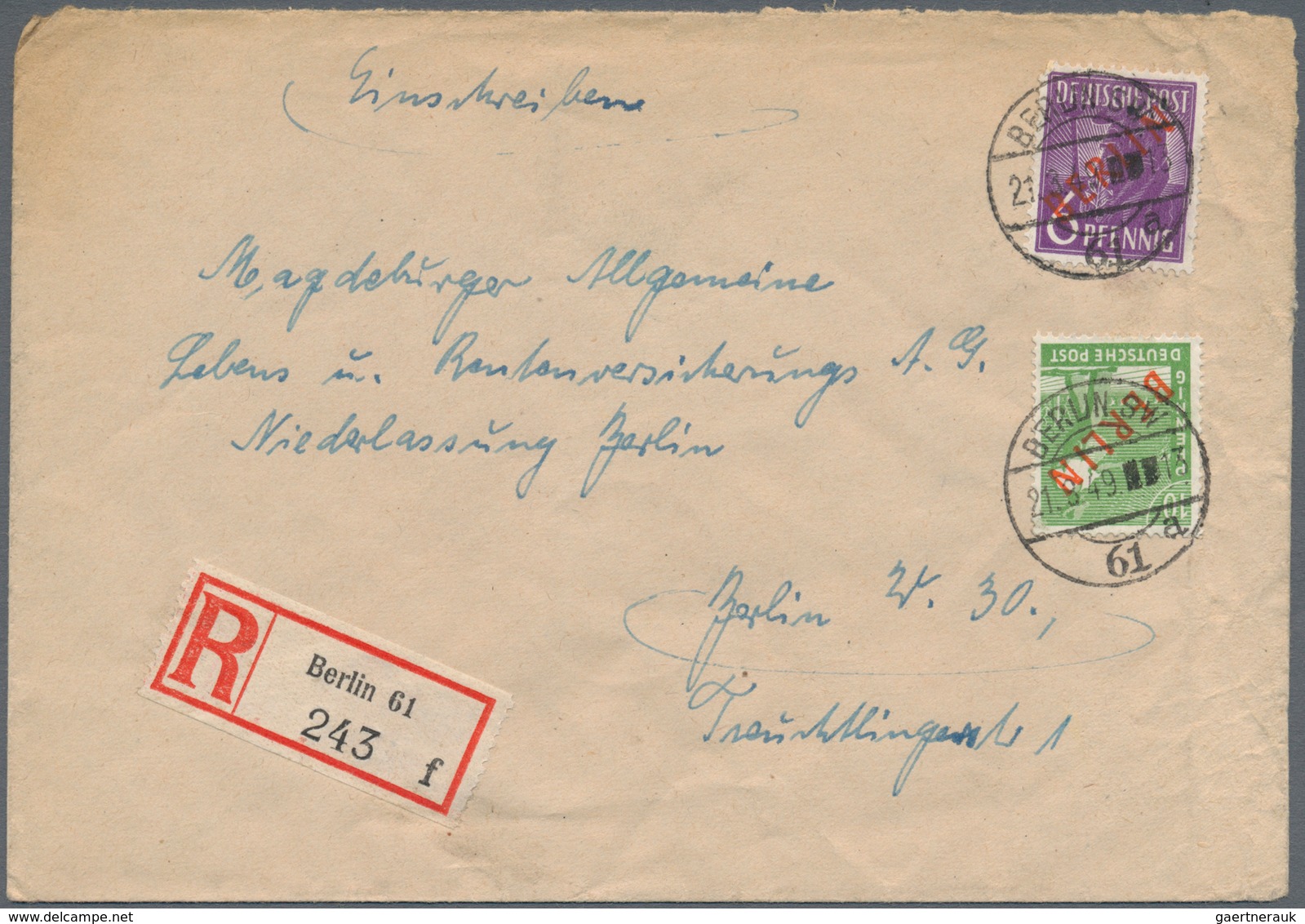 Berlin: 1949, Rotaufdruck 10 Pf., 6 Pf. Sowie 3 X 20 Pf. (Dreierstreifen Oder Rs. 'Dreierblock') Jew - Used Stamps