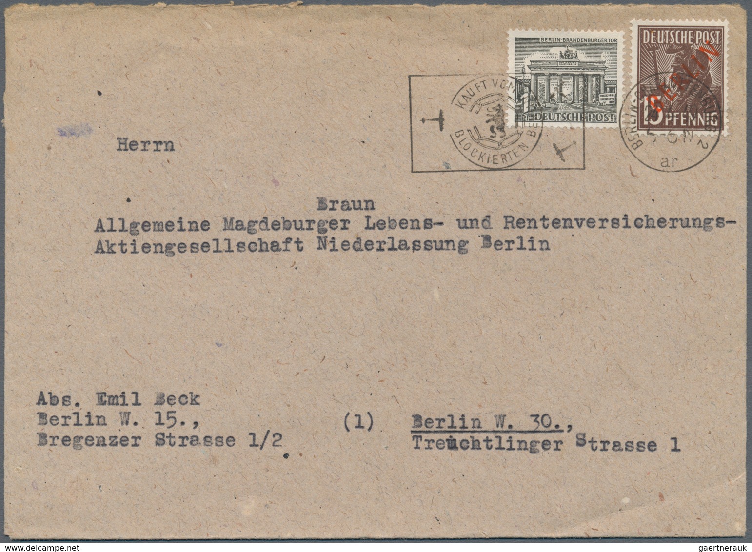 Berlin: 1949 (24.3.), Rotaufdruck 15 Pf. In Mischfrankatur Mit Bauten 1 Pf. Als Portogerechtes 16 Pf - Usati