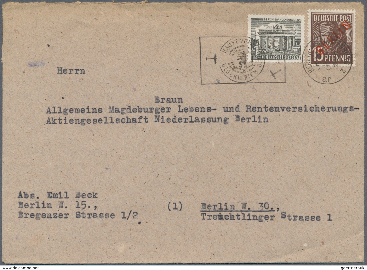 Berlin: 1949 (24.3.), Rotaufdruck 15 Pf. In Mischfrankatur Mit Bauten 1 Pf. Als Portogerechtes 16 Pf - Used Stamps