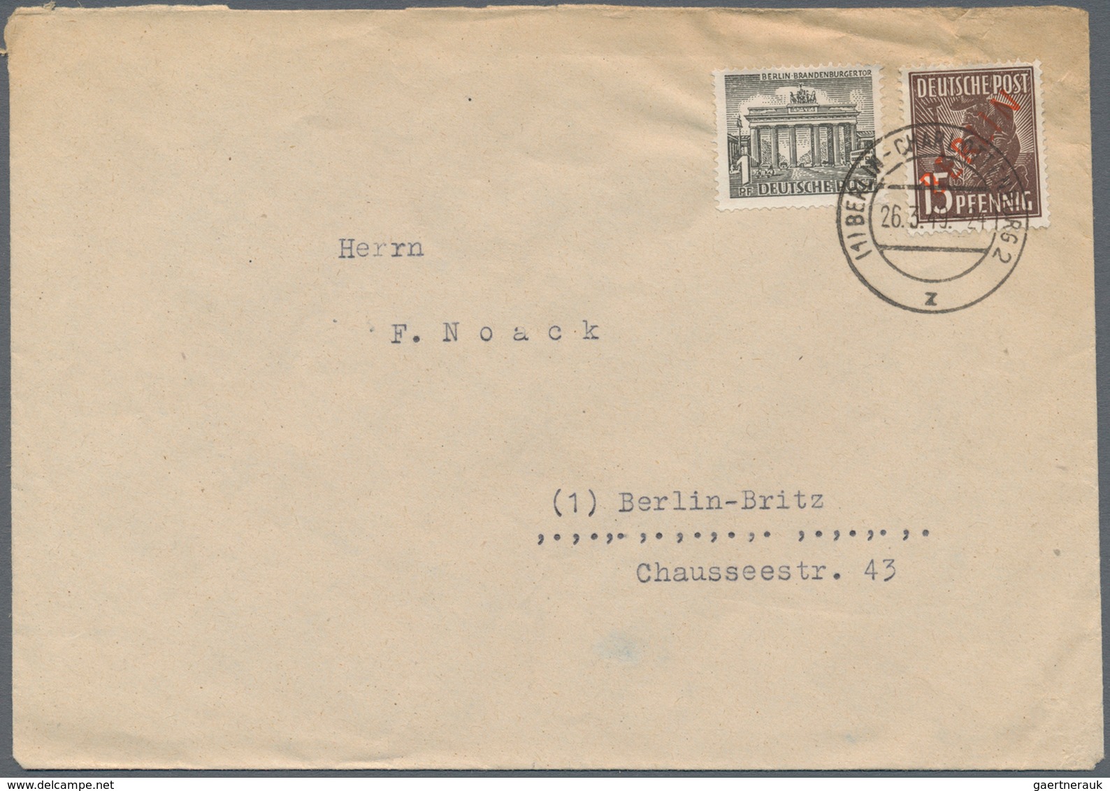 Berlin: 1949 (26.3.), Rotaufdruck 15 Pf. In Mischfrankatur Mit Bauten 1 Pf. Als Portogerechtes 16 Pf - Used Stamps