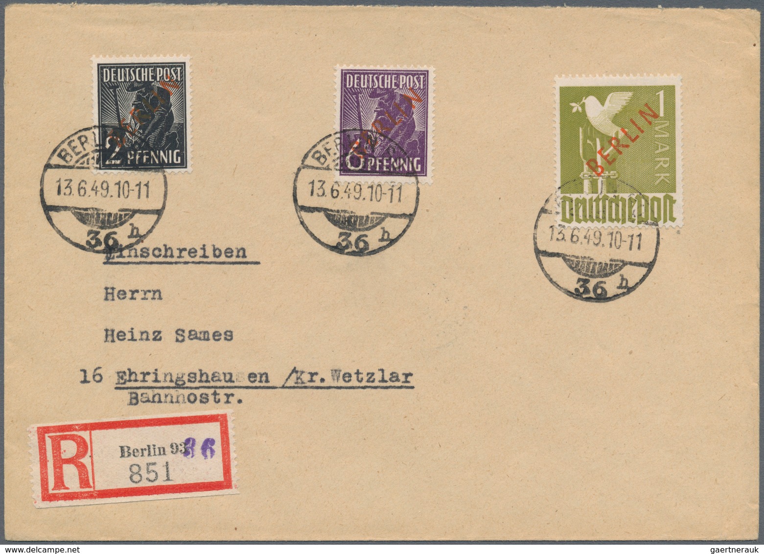 Berlin: 1949, 1 M., 6 Pfg. Und 2 Pfg. Rotaufdruck Mit Falschem Aufdruck Zum Schaden Der Post Als Por - Used Stamps