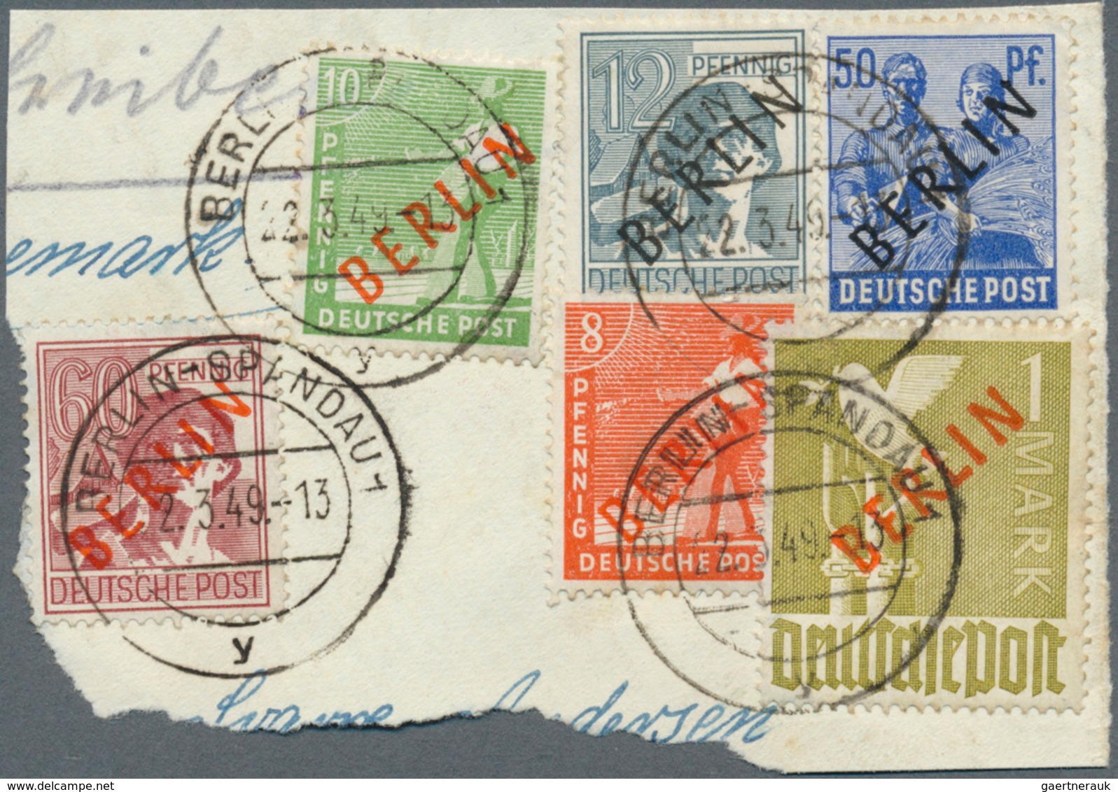 Berlin: 1949, 1 Mark Rotaufdruck Im Mischfrankatur Schwarz/Rot Auf Briefstück "Berlin-Spandau 22.3.4 - Usati