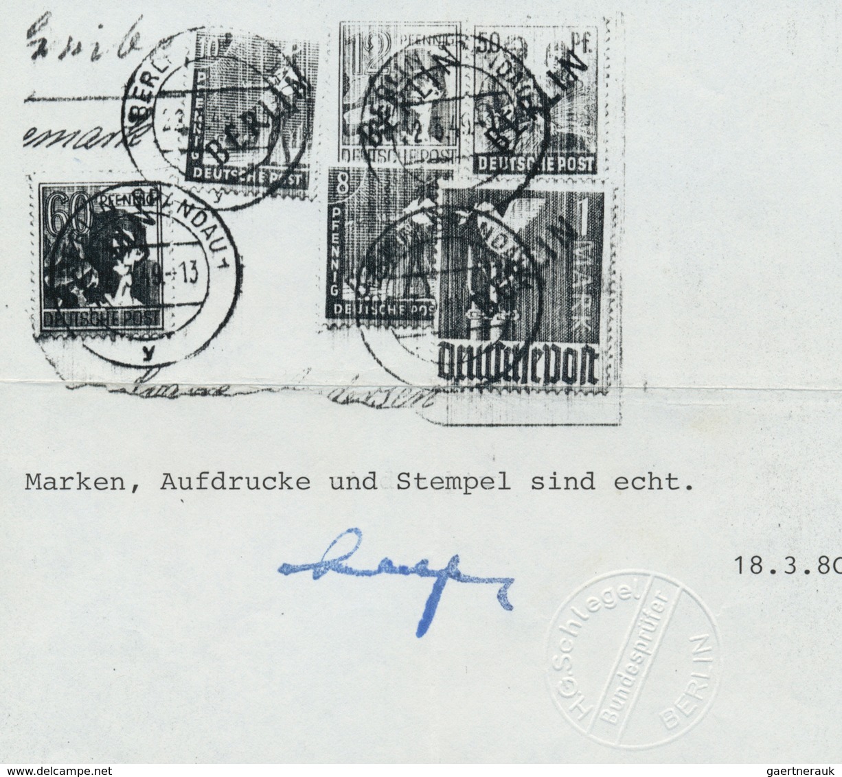 Berlin: 1949, 1 Mark Rotaufdruck Im Mischfrankatur Schwarz/Rot Auf Briefstück "Berlin-Spandau 22.3.4 - Usados