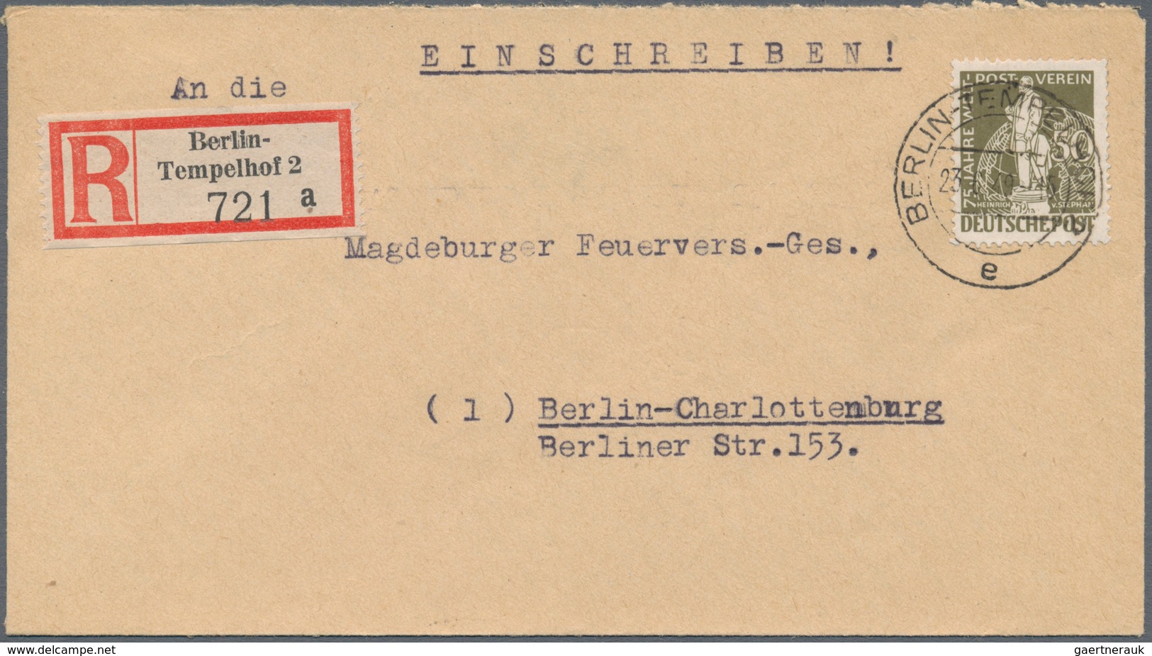 Berlin: 1949 (23.6.), 75 Jahre Weltpostverein 50 Pf. Einzelfrankatur Auf Kleinformatigen R-Brief Von - Used Stamps