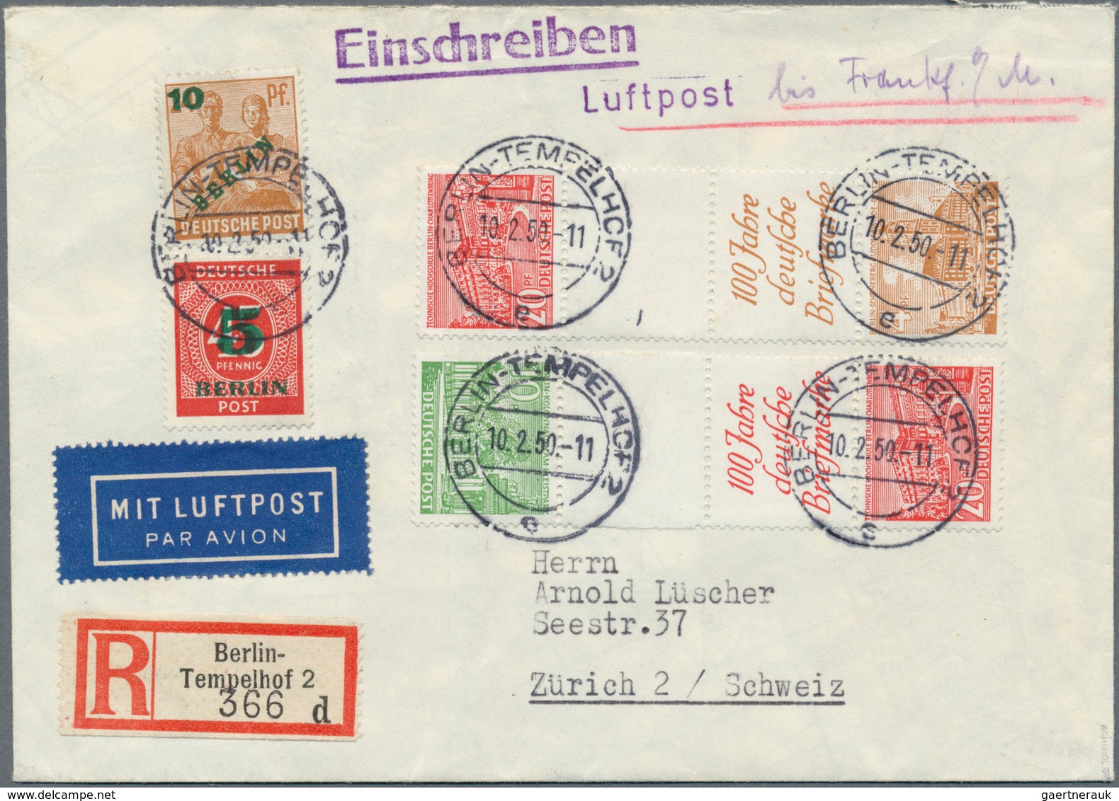 Berlin - Zusammendrucke: 1949, Bauten / Leerfeld/ 100 Jahre Deutsche Briefmarken / Bauten, 2 Seltene - Se-Tenant