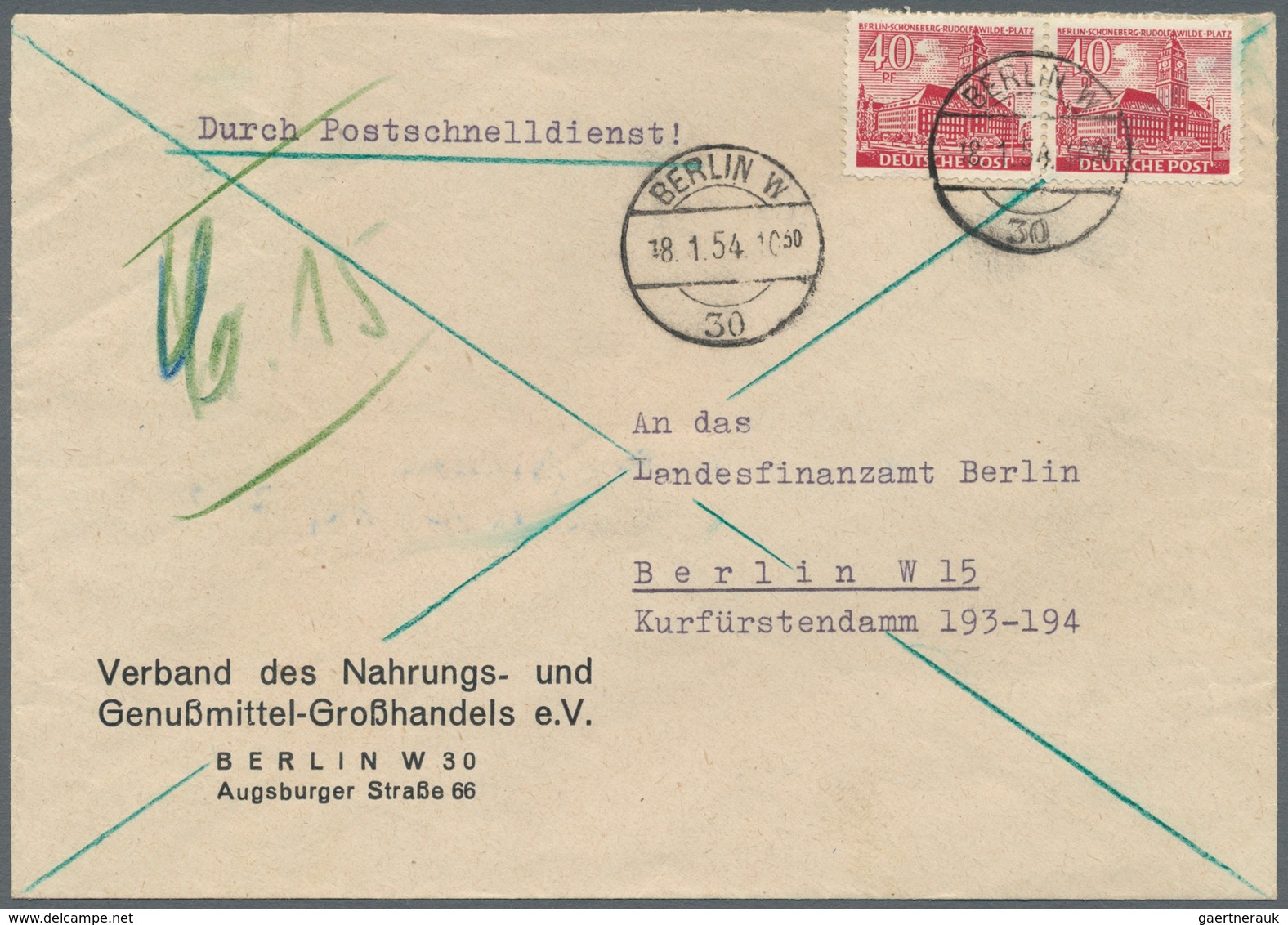 Berlin - Postschnelldienst: 1953/1954: Anschriftteil Schnelldienstbrief Höchste Gewichtsstufe – Gebü - Other & Unclassified